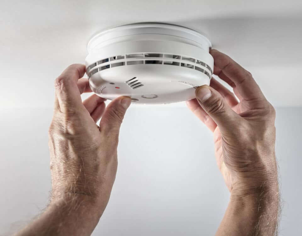Home smoke and fire alarm detector installing, checking, testing or replace battery
