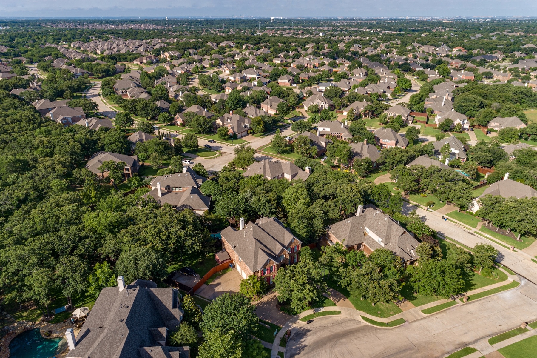 Drone aerial residential neighborhood in Keller, TX